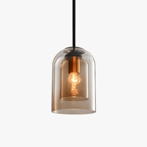 Suspension lamp design round tube double smoked glass