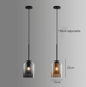 Suspension lamp design round tube double smoked glass