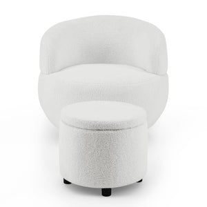 Teddy - Ivory Fabric Swivel Chair with Gold Base and Storage Ottoman
