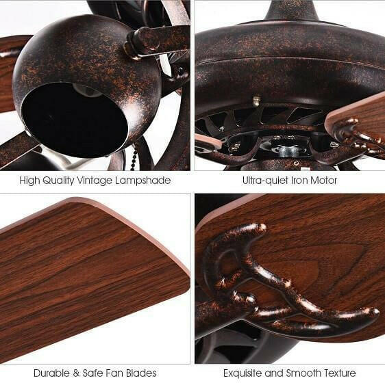 Hardy-52" Vintage Rustic Ceiling Fan Light w/ 5 Reversible Blades | Bright & Plus.