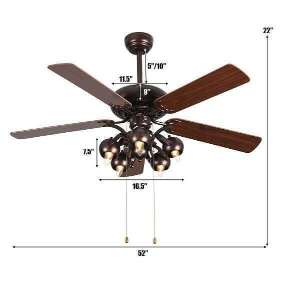 Hardy-52" Vintage Rustic Ceiling Fan Light w/ 5 Reversible Blades | Bright & Plus.