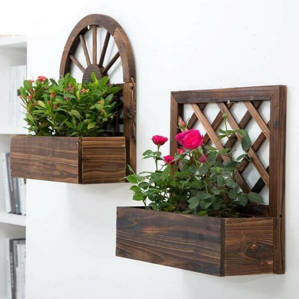 wall planter pots outdoor Vintage Wooden Outdoor Farmhouse Wall Planter