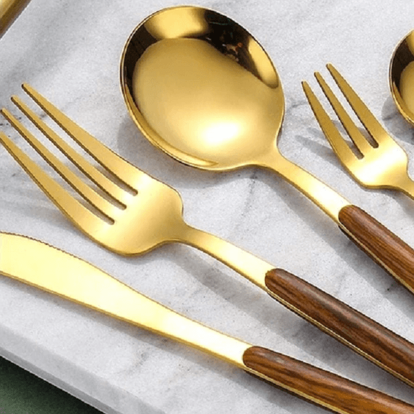 Gold Wooden Cutlery Set