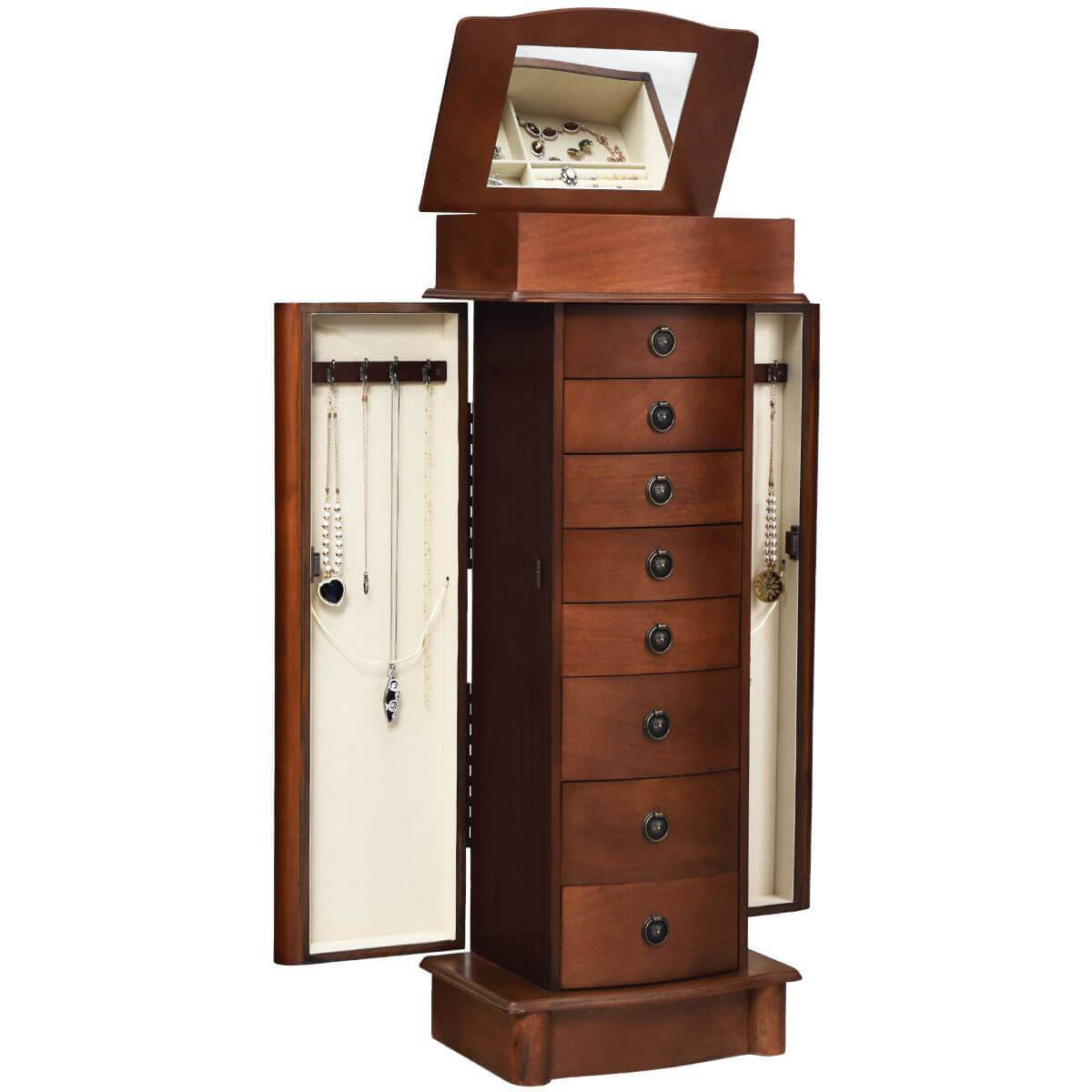Costway Jewelry Cabinet Armoire Jewelry Box Storage Chest Stand