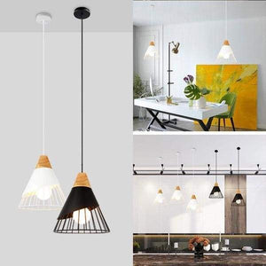 Wooden Base Iron Cage Hanging Nordic Lamp | Bright & Plus.